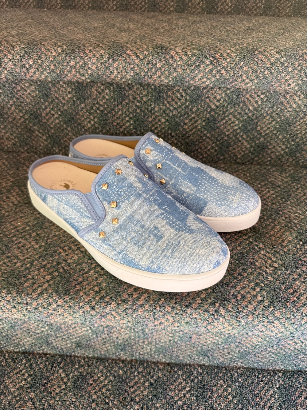 REVITALIGN Light Blue Denim Slip-On Mules with Studs size 11D